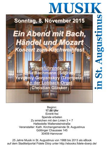 St. Augustinus: Konzert zum Kirchweihfest am Sonntag, 8 November 2015, 17 Uhr