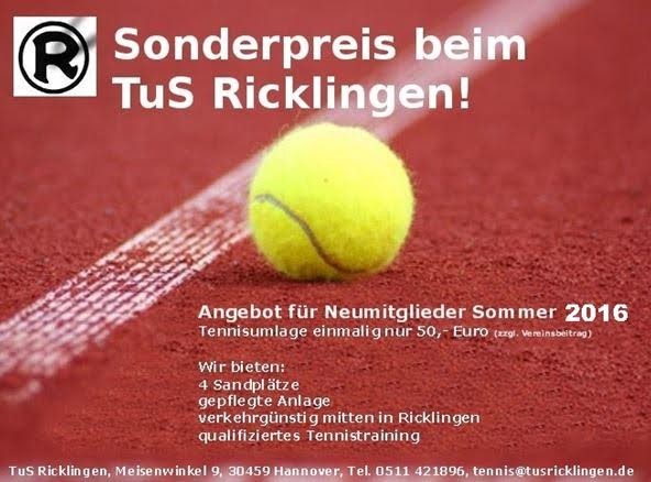 TuS Ricklingen: Tennis-Angebot fr Neueunsteiger