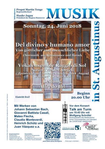 Chormusik aus Renaissance und Barock am Sonntag, 24. Juni 2018, 20 Uhr, in St. Augustinus, Gttinger Chaussee 145, 30459 Hannover