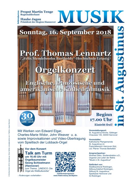 Prof. Thomas Lennartz, Leipzig - Orgelkonzert: Englische, franzsische und amerikanische Kathedralmusik