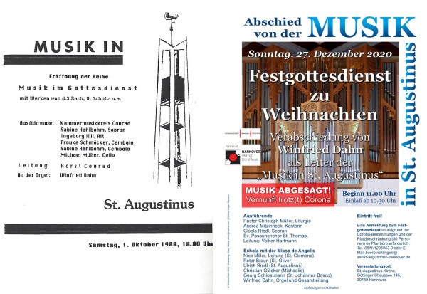 Das erste und das letzte Plakat der Musik in St. Augustinus unter der Leitung von Winfried Dahn