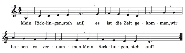 Mein Ricklingen, steh auf, es ist die Zeit gekommen. Wir haben es vernommen. Mein Ricklingen, steh auf!