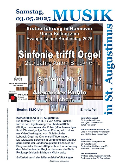 Erstaufführung in Hannover: Sinfonie trifft Orgel am Samstag, 3. Mai 2025, 18:00 Uhr, St. Augustinus